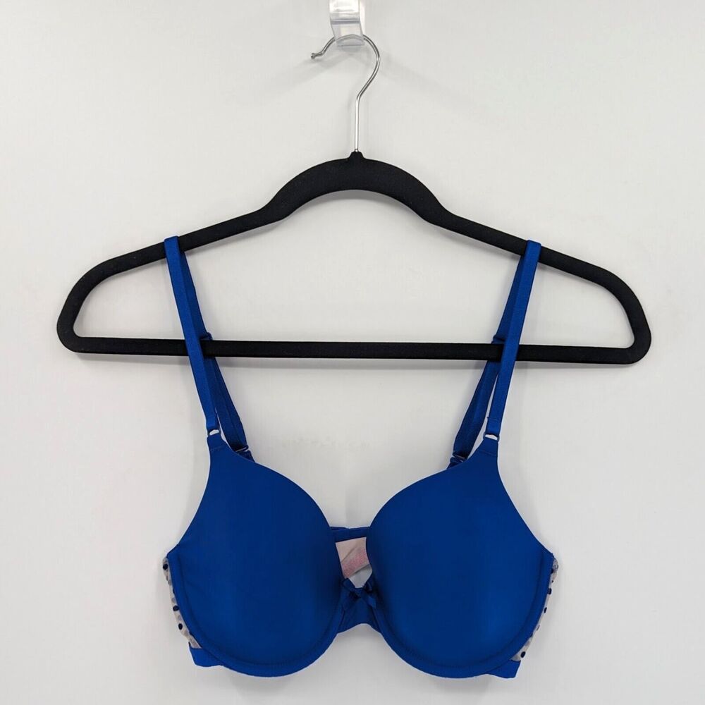 Victoria's Secret Bra Women's 34C Blue Polka Dots Lined Perfect Coverage